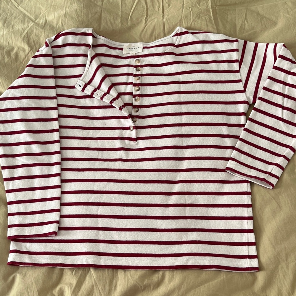 Sezane Gatsby Marinière Ecru / Bordeaux - Size M
